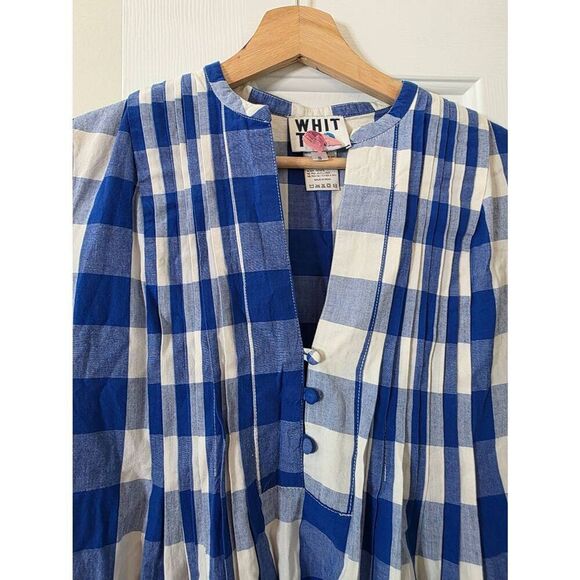 WHIT TWO $228 Anthropologie Gingham Tiered Midi Dress in Blue Motif, Size S - Picture 5 of 10